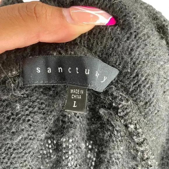 Sanctuary Womens Pullover Sweater Black Long Sleeve Cowl Neck Open Knit L - Picture 5 of 5